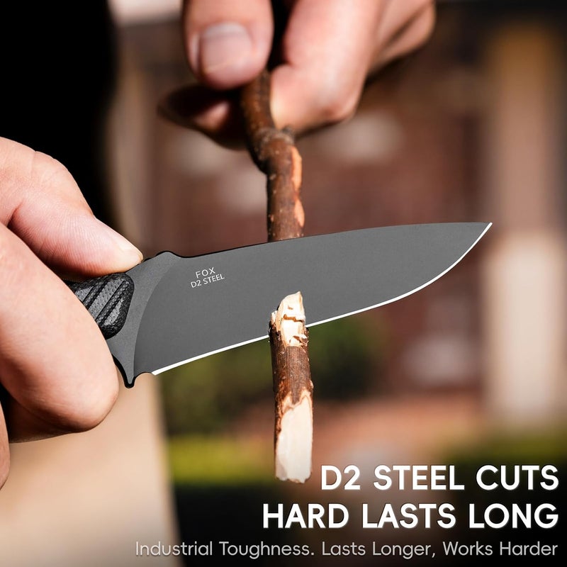 LOTHAR FOX Fixed Blade Knife with Sheath, 3.38" D2 Steel Survival Hunting Knife, Necklace Neck Knives with G10 handle, Vertical Horizontal Carry Camping Small EDC Knives for Hiking, Survival, Bushcraft Outdoor - Image 3